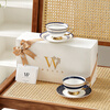WOOCH Ouya Blue Couple Cup and Saucer Gift Box, High-End Exquisite Coffee Cup for Best Friend to Move into a New Home, Wedding Souvenir Ouya Blue Series Cup and Saucer Matching Cup + Platinum Gift Box