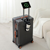 DULA suitcase, good-looking, multifunctional, with cup holder, USB trolley suitcase, password box, gray brown 24 inches