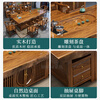 Jinyuyuan solid wood large board tea table and chair combination office living room home tea table tea set one-piece log tea table 1.6 meters carved plate + 1 Taishi chair + 4 crescent chairs