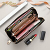 Goldlion long wallet for women 2025 new style cowhide clutch bag small fragrant rhombus wallet multi-card slot wallet trendy black.