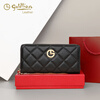 Goldlion long wallet for women 2025 new style cowhide clutch bag small fragrant rhombus wallet multi-card slot wallet trendy black.