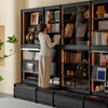 Fanye Furniture Guanshan Bookcase solid wood wall-to-wall card holder integrated living room home storage cabinet simple black bookshelf combination cabinet ash wood A+C+B+C (same model as the main picture with base)