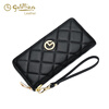 Goldlion long wallet for women 2025 new style cowhide clutch bag small fragrant rhombus wallet multi-card slot wallet trendy black.