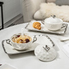 Pupan ceramic dessert bowl Internet celebrity bird's nest bowl sugar water bowl stew pot soup cup baking bowl commercial creative beauty salon double ears with lid silver edge embossed bowl + silver edge rectangular plate with ceramic spoon