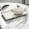 Pupan ceramic dessert bowl Internet celebrity bird's nest bowl sugar water bowl stew pot soup cup baking bowl commercial creative beauty salon double ears with lid silver edge embossed bowl + silver edge rectangular plate with ceramic spoon