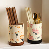 Sheri Japanese-style high-looking chopstick tube tableware storage box chopstick tube chopstick cage household ceramic drain chopsticks and spoons storage shelf beige cherry blossom style - ceramic base drainable | with base