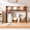Eleven-dimensional cup storage rack desktop double-layer water cup holder tea set teacup kettle organizer bar coffee corner shelf brown 40cm long