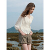 Tricolor 2025 Summer New Three Quarter Sleeve V Neck Lyocell Embroidered Shirt Waist Shirt Top Women Off White L 165/88A