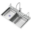 TOTO5MM embossed SUS304 stainless steel primary color large single-slot household kitchen sink multi-functional under-counter dishwashing basin 68*46 luxury (four-speed rain shower)