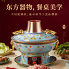 Longshun Copper Art New Cloisonné Copper Hot Pot Household Electric Charcoal Dual-Purpose Electric Hot Pot Thickened Copper Enamel Copper Hot Pot Special Pot Yuanyang Pot (6-8 people) Green Bottom Pattern 34cm
