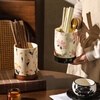 Sheri Japanese-style high-looking chopstick tube tableware storage box chopstick tube chopstick cage household ceramic drain chopsticks and spoons storage shelf beige cherry blossom style - ceramic base drainable | with base