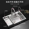 Other kitchen sinks kitchen household stainless steel 304 thickened 680 handmade sink large single-slot dishwashing sink above and below the counter basin 45*40cm丨three-speed pull-out faucet