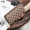 Kangaroo 2025 New Long Wallet Women's Fashion Printed Large Capacity Double Zipper Multifunctional Wallet Multiple Card Slots Flower Brown (Free Wristband)