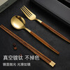 Ruolin chopsticks and spoon set, one person, one chopstick, portable tableware, student storage box, fork, single wooden chopsticks three-piece set, silver 4-piece set (chopsticks + spoon + fork + cutlery box) + portable bag