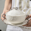 Pupan ceramic dessert bowl Internet celebrity bird's nest bowl sugar water bowl stew pot soup cup baking bowl commercial creative beauty salon double ears with lid silver edge embossed bowl + silver edge rectangular plate with ceramic spoon