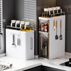 Japanese kitchen condiment storage rack pull-out condiment storage box oil salt sauce vinegar countertop storage rack white-3-layer sandwich storage cabinet