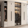 Qiaolop solid wood wardrobe bedroom home simple modern minimalist simple cabinet rental light luxury storage large wardrobe 220*60*200 glass mixed side cabinet six door khaki door installation
