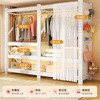 Yuxinxu Wardrobe Hanger Open Clothes Rack Multifunctional Bedroom Floor Clothes Rack Home Rental Clothing Storage Cabinet Three-layer Main Rack Free Clothes Rod + Front Curtain*1 Length 80cm Width 40cm Height 200cm