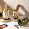 Sheri Japanese-style high-looking chopstick tube tableware storage box chopstick tube chopstick cage household ceramic drain chopsticks and spoons storage shelf beige cherry blossom style - ceramic base drainable | with base