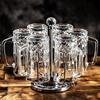 Lugaris Beer Cup Set Light Luxury Glass Drinking Cup with Handle Commercial 500ml Draft Beer Cup Home Large Capacity Family Set 6 Diamond Cups + Stainless Steel Cup Holder