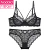 Modal women's underwear women's lace sexy mesh soft and comfortable skin-friendly anti-sagging ultra-thin breathable big breast showing small bra pink single piece bra sexy mesh 70C 32