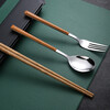 Ruolin chopsticks and spoon set, one person, one chopstick, portable tableware, student storage box, fork, single wooden chopsticks three-piece set, silver 4-piece set (chopsticks + spoon + fork + cutlery box) + portable bag