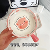 Midoriyaki Happy Pig One-Eat Cute Girly Tableware Hand-Handed Rice Bowl Baked Rice Bowl Ceramic Underglaze Colored Tableware Set 4 Pieces Cute Pig Handle Bowl + Handle Plate + Bowl + Spoon