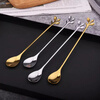 Fat Donglai's same style spoon for cups, stainless steel coffee stirring spoon, cute dessert leaf spoon, small round spoon, square head, medium handle leaf spoon, gold (mug)
