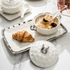 Pupan ceramic dessert bowl Internet celebrity bird's nest bowl sugar water bowl stew pot soup cup baking bowl commercial creative beauty salon double ears with lid silver edge embossed bowl + silver edge rectangular plate with ceramic spoon