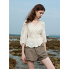 Tricolor 2025 Summer New Three Quarter Sleeve V Neck Lyocell Embroidered Shirt Waist Shirt Top Women Off White L 165/88A