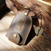 YWZR leather car key bag men's pull-out national style retro universal handmade personalized home leather key cover for men dark khaki (with metal hanging ring)