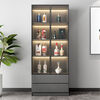 Fantasy living room glass multi-functional wine cabinet against the wall integrated display cabinet household light luxury storage rack wooden transparent high luxury gray 21