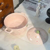 Cute strawberry ceramic double-eared soup bowl for home use large with lid underglaze color large-capacity instant noodle bowl girl large soup bowl Strawberry 10-inch double-eared large soup bowl + ceramic lid