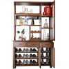 Mu Zhengmei new Chinese style shoe cabinet multi-functional living room partition cabinet entrance double-sided solid wood wine cabinet wall storage home wine rack 1.6 beech color