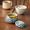 Youcci Blue Gou Teng exquisite hand-painted small stew pot ceramic soup cup with lid Japanese steamed egg cup special bird's nest bowl for one person (2 pieces) 3.5-inch small stew pot - Blue Gou Teng
