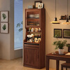 Solid wood sideboard bar table retractable storage partition integrated cabinet living room small apartment sofa side cabinet bar table combination walnut color