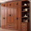 Musso walnut solid wood wardrobe home bedroom cabinet storage large capacity wardrobe PL-17 four doors + side cabinet + top cabinet
