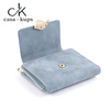 Casa-kupsCK genuine leather wallet women's short 2025 new retro frosted leather niche design coin purse card holder all in one compact blue