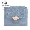 Casa-kupsCK genuine leather wallet women's short 2025 new retro frosted leather niche design coin purse card holder all in one compact blue