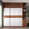 Haoxuan Wardrobe Home Bedroom Solid Wood Rental Small Apartment Wardrobe Sliding Door Cabinet Storage Cabinet Walnut + White 1.6m Three-Door Main Cabinet (Deep 60cm Solid Wood)