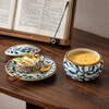 Youcci Blue Gou Teng exquisite hand-painted small stew pot ceramic soup cup with lid Japanese steamed egg cup special bird's nest bowl for one person (2 pieces) 3.5-inch small stew pot - Blue Gou Teng