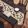 Pure mid-century style dining table and table flag, light luxury, high-end long tea mat, tea table cushion, sideboard, thickened tablecloth, tea table and tea flag, Huafuluoye 30*80cm cotton and linen + round bead tassel black
