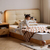 Lin's home all-solid wood children's bed 1.35m 1.5m optional soft-covered leather bed bedroom princess bed LH275A1 slat frame | wood color breathable leather | high bed 1.5m x 2m bed + 0 glue thickened spine pad 20cm (CDK103B)
