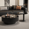 Hua Beisen coffee table black glass Italian minimalist slate living room home light luxury high-end simple round combination Baoge black glass surface + gray glass 80+50 cabinet shipped as a whole