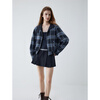 ELLE Navy Blue Plaid Reversible Short Jacket Women's 2025 Autumn New Casual Loose Design Top Navy S