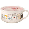 Ceramic instant noodle bowl with lid lunch box office worker lunch box microwave oven special sealed soup bowl fresh-keeping bowl with handle milky white cat 6 inches