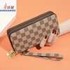 Kangaroo long wallet for women New Year's new pattern large capacity temperament double zipper clutch bag can hold mobile phone wallet dark brown color