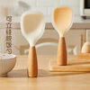 Silicone rice spoon can stand up non-stick rice shovel spoon household rice cooker food grade can stand high appearance silicone rice spoon with wooden handle Haoyuebai