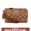 COACH CornerZip Double Layer Double Zipper Canvas with Leather Coin Purse Mahjong Bag Clutch Regular Women's Brown Basic Pack (Bag + Dust Bag)