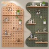 Wooden grid hole board storage rack entry entrance display rack wooden desktop wall desk storage wall hanging board storage rack combination package 40x60 (wood grain color)